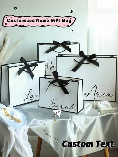 Presentpåse med personlig namnrosé, presentpåse med band och rep, presentpåse med anpassad presentpåse till marskalkar, brudtärnor, bröllopsfest, handväskor av hög kvalitet, tackpresentpåse, födelsedagspresentpåse, bröllopspresentpåse, presentpåse till brudtärnor, personliga presenter, halloweendekorationer till bröllopsfesten, skolmaterial,
