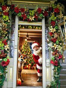 1 Stück, lustige Weihnachts-Türdekoration Banner, strapazierfähiger Polyester, Weihnachtsmann, Süßigkeiten, Elch, Geschenke und Glocken Design, Heim-Türdekoration, geeignet für Weihnachts-Türdekoration, Fenster-Dekoration, Foto-Requisiten