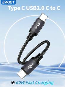 EAGET USB C To USB C Cable Type C 60W Fast Charging Cable Compatible With IPhone 16/15 Pro Max/Plus/Pro, Compatible With MacBook Pro Air/IPad, For Sam Sung Galaxy S24 S23 Tablets, Laptops Compatible With IPhone 16, 16 Pro Max, 15, 15 Plus, 15 Pro, 15 Pro Max,Compatible With Redmi, Compatible With OnePlus Charger