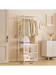 1pc Metal Freestanding Portable Clothes Rack With 1-Tier Shelf, Adjustable Rolling Clothes Rack, Large Capacity Non-Slip Hat Rack With Locking Wheels, Multi-Layer Design. Rolling Multi-Functional Metal Clothes Rack, Independent Triangle Clothes And Coat Storage Organizer Suitable For Home, Kitchen And Closet, With Movable Multi-Layer Structure. Floor Standing Clothes Rack Living Room Storage Rack Floor Standing Bedroom Small Coat Rack Bag Rack - Multicolor - View 9