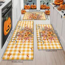 1 Stück Thanksgiving Rustikaler gelber Karomuster & Gänseblümchen Muster Fußmatte, weich rutschfest saugfähig waschbar Küchenmatte, festliche gemütliche Eingangsmatte, rechteckiger Florteppich Feiertags-Heimdekoration für Wohnzimmer, Schlafzimmer, Küche, Waschraum, Badezimmer