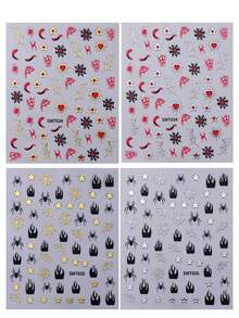 1/7 Peças Adesivos de Unha de Aranha de Halloween, Teia de Aranha de Strass da Moda, Coração, Estrela Decalques de Arte de Unha, Decoração de Unha DIY da Moda, Adequado como Presente para Família, Namorada, Melhor Amiga