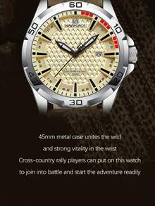 Relojes de cuarzo de moda para hombres de la marca NAVIFORCE, con correa de cuero, resistentes al agua, con calendario y reloj - Marrón plateado - Ver 6