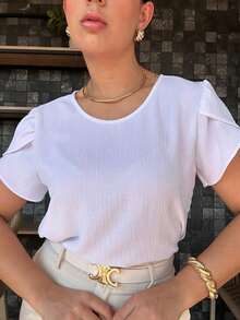 Simple Textured Megan Blouse Princess Sleeve Duna Fabric Sizes P To G3 - 白色 - 查看 3