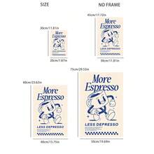 1 Piece Vintage Style More Espresso, Less Canvas Art Posters - Cartoon Coffee Cup Design, Modern Wall Arts Decor Painting For Home Office, Living Room, Bedroom, Classroom - Classic Home Decor.Optional Frame