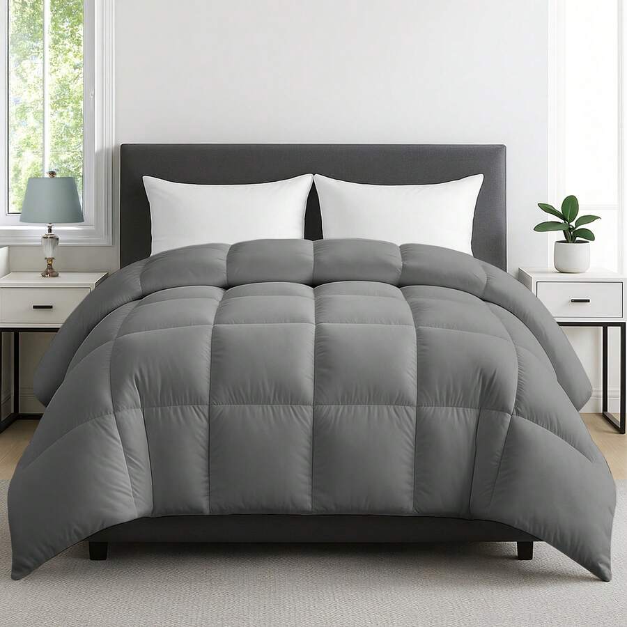 1 Pc Lux Decor Down Alternative Comforter – Soft Breathable All Season Quilt With Corner Tabs – Lightweight Hotel-Quality Bedding For Winter Sleeping – Box Stitching For Fluffiness – Versatile Bedroom Decor – Back To School, Graduation Gifts, Home Decor – Cozy, Cozy Quilt, Plush Comforter, Luxury Winter Bedding, Valentine's Day Cozy Night, Spring Lightweight Bedding, All-Season Warmth, Duvet Insert, Cozy Blanket, Fluffy Fill, Box Stitch Design, Reversible Design, Hotel Collection Style, Soft Touch Fabric, Easy Wash Bedding, Daily Living, Home Basic, Family Use - 灰色 - 查看 1
