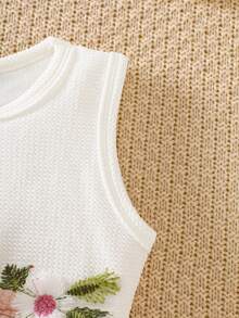 Bộ 2 món Thu/Đông cho bé gái 4-7 tuổi: Áo khoác vải họa tiết và váy lưới hoa, phong cách thường ngày để mặc hàng ngày - trắng - Xem 8