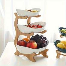 2/3 Layer Luxurious Wooden Elegant Fruit Rack - Double-Layer Fruit Bowl, Creative Candy Display - Natural Wood, Living Room Snack Tray, Space Saving Design, Easy Assembly, Father's Day Gift, Dessert Kitchen Service Tray - trắng - Xem 7