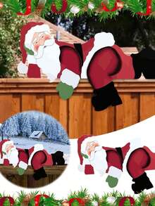 1 paquete Decoraciones de valla de Papá Noel - Adornos de señal de valla de jardín al aire libre, decoraciones navideñas de plástico, sin baterías necesarias, soporte de piso, adecuado para árbol de Navidad, decoraciones navideñas para el hogar, regalos de Navidad