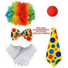 Décoration de Noël, 8 pièces/set Costume de clown pour adultes. Comprend le costume de clown, la perruque, le nez, le masque, le sac de clown, les chaussures et les accessoires de cirque. Costume de carnaval et de fête de cirque pour jouer le rôle de clown mignon et amusant.