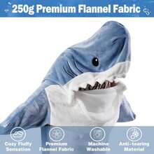 Shark Blanket Hoodie , Soft Cozy Shark Wearable Blanket For Adults & Youngsters - Wearable Shark Blanket, Plush Flannel Shark Sleeping Bag With Ruffled Collar, Machine Washable, Nautical Theme, Nautical Theme Sleepwear|Playful Shark Design|Plush Polyester - Multicolor - View 4