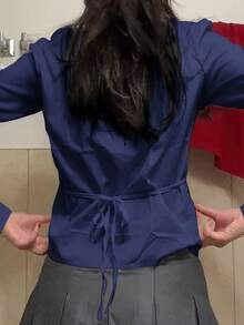 Sunny Girly Fall Women Clothes Y2K Back To School College Style Pleated Design All White Long Sleeve Shirt Top