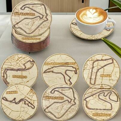 6pcs Assorted Formula Design Wooden Coasters, Essential For Holidays And Gatherings, Suitable For Bars, Offices, Homes And Various Occasions