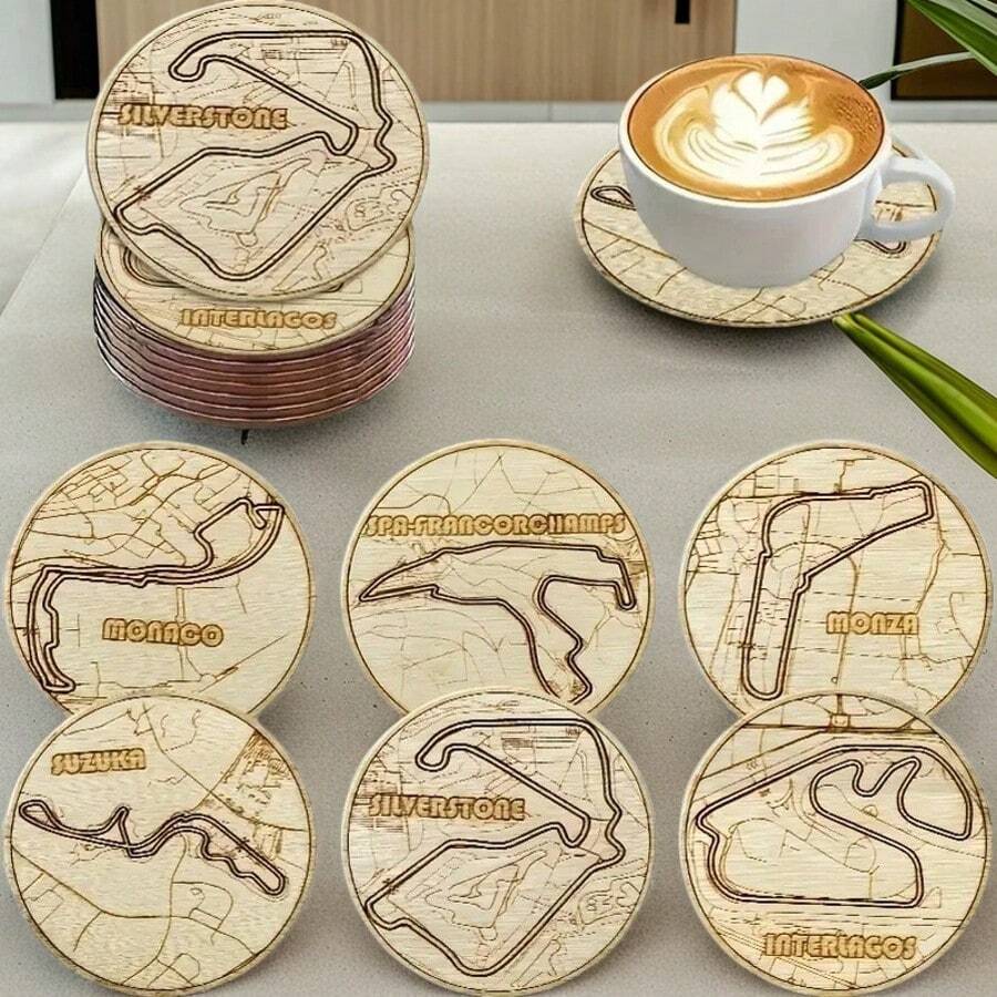 6pcs Formula Style Wooden Coasters Set