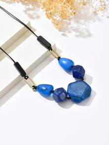 1 chiếc vòng cổ dây đá xanh bất đối xứng phong cách Bohemian phóng đại, phù hợp cho trang phục hàng ngày và dự tiệc của phụ nữ - Màu xanh lam - Xem 3