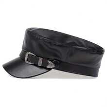 1Piece Men Metal Belt Buckle Pu Leather Flat Caps Outdoor Sunscreen Leisure Hat Spring Autumn Travel Tourism Beach Vacation - 彩色 - 查看 4