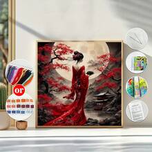 1PC Frameless 40x40cm/15.7x15.7ln Printed Cross Stitch Kit, 11/14CT. Elegant Ladies Design. For Beginners. Includes Canvas, Needles, Threads, Guide. Wall Art For Home/Office. Great Gift. Relaxing DIY Craft. - Multicolor - View 7