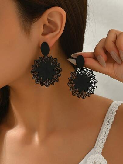 1 对时尚超薄电脑花耳环，优雅黑色耳环，优质女士耳环，适合日常佩戴