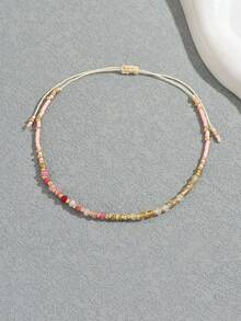 1pc Natural Stone Adjustable Rice Bead Pull Cord Bracelet