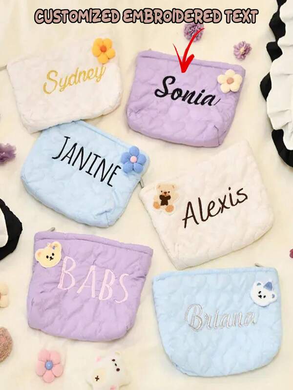 1pc Personalized Embroidered Makeup Bag, Customized Bridesmaid Embroidered Cosmetic Bag, Bridesmaid Gift, Engraved Wedding Party Gift