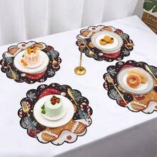 2 Pieces Christmas Theme Gingerbread Man Round Table Mats, Durable, Oil-Absorbing And Easy To Clean Dining Mats, Suitable For Winter Party And Gathering Meal Decoration