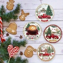 1 set/10 sets de 4 piezas/set de posavasos de Navidad con diseños de Papá Noel, campana de Navidad, copo de nieve, reno, árbol de Navidad, muñeco de nieve y pingüino de Navidad. Hechos de poliéster y goma, ideales para fiestas navideñas, bares, oficinas y hogares, para cualquier ocasión, de tamaño 3.94 x 3.94 pulgadas
