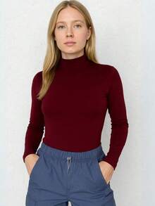 Women's Bodysuit Long Sleeve Cacharrel Simple Elegant Party Casual Fashion - 酒紅色 - 查看 1