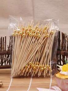 Un Paquete De 100 Piezas De Palillos De Frutas Desechables Galvanizados En Oro Y Plata, Barra De Color Rosa, Palillos De Dientes Artísticos, Palillos De Frutas, Decoración De Cóctel Hecha A Mano - Rosa Pálido - Ver 12