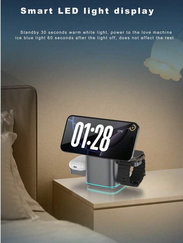 Cargador inalámbrico 3 en 1, estación de carga inalámbrica plegable con rotación de 180°, cargador inalámbrico portátil para iPhone, y uso portátil
