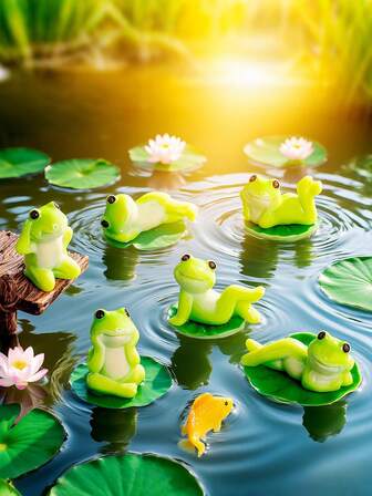 6pcs Creative Frog Figurines, Dynamic Elements For Micro Landscape, Cute Desktop Room Decor