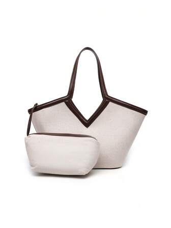 2025新款大容量休闲手提包，女士时尚百搭帆布单肩手提包通勤包