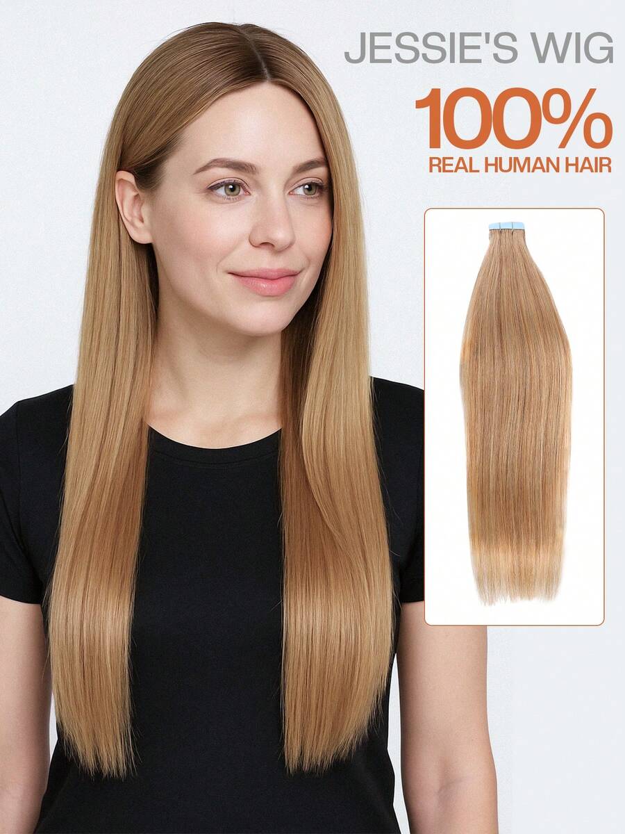 jessie's wig Jessie's 貼片式接髮 真人髮絲 20片/包 50g 絲滑直髮 漂染金髮 接髮片 自然外觀 高品質 深棕色 蜂蜜金 27# - S27 - 查看 1