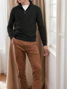 hoteel Winter Zipper Turtleneck Sweater Men Clothing Thick Warm Knitwear Wool Cashmere Pullover Male - 黑色 - 查看 2