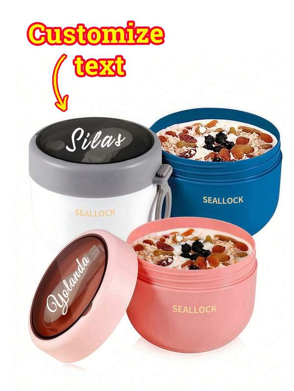 1 pieza Caja de bento personalizada con nombre, estilo de triple rejilla, caja de almuerzo con tenedor y cuchara incorporados, recipiente de preparación de comidas con diseño de hebilla de tres lados, tapa abatible para comidas organizadas, ideal para el trabajo, la escuela y en movimiento, ahorro de espacio, elegante, adorable, colorida, personalizada, único regalo ideal para ella, amigos, hijo, hija, estudiantes, trabajadores, escuela, hogar, oficina