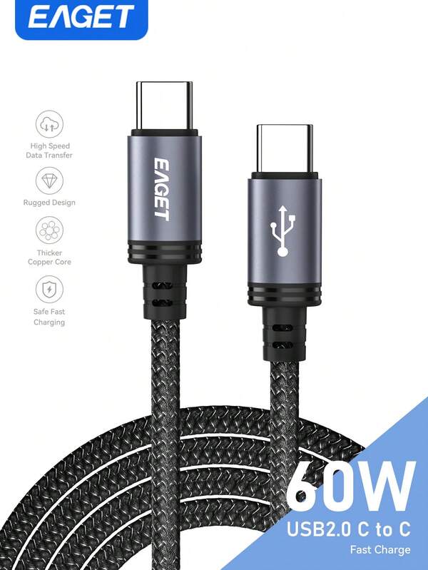 EAGET USB C To USB C Cable Type C 60W Fast Charging Cable Compatible With IPhone 16/15 Pro Max/Plus/Pro, Compatible With MacBook Pro Air/IPad, For Sam Sung Galaxy S24 S23 Tablets, Laptops Compatible With IPhone 16, 16 Pro Max, 15, 15 Plus, 15 Pro, 15 Pro Max,Compatible With Redmi, Compatible With OnePlus Charger