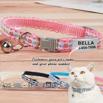 Personalized Customized Cat Gifts, Shiny Cat Collars With Identity Card Pendants And Bells, Cute Pet Collars Customized, Kitten Identity Card Pendants And Tags, Carved Cat Decorations.