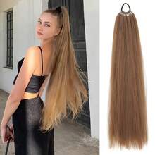 24 Inch Synthetic Ponytail Hair Extensions, Black Natural Braided Ponytail Wig, Long Straight Hair, Elastic Band Fastener, For Women - Multicolor - View 21