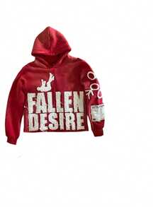 Y2k Embroidered Letter Hoodie Fallen Desire,Vintage Red Oversize Pullover Autumn And Winter Street Casual Sweatshirt Unisex, Back-To-School - Burgundy - View 7