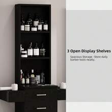 Hombck Salon Station For Hair Stylist, Salon Station With Barber Cabinet, Hair Stations Equipment Hair Dryer Holder, Drawers, Storage Cabinet For Hair Styling, White/ Black/ Pink - 黑色 - 查看 4