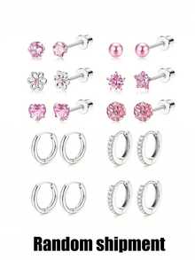 6/7/8 Pairs Girls Earrings Set, Cute Pink Heart, Butterfly, Flower Screw Back Stud Earrings, Hypoallergenic Stainless Steel Earrings, Sleeping Earrings