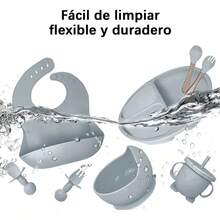 11 pcs Platos Para Bebés De Silicona Con Tazón Cuchara Tenedor Babe Silicona de calidad alimentaria - Gris - Ver 5