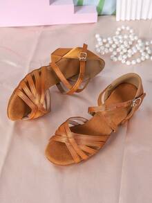 1 Pair Children's Dance Shoes, Girls' Indoor Soft Bottom Latin Dance Shoes - Rust Brown - View 5