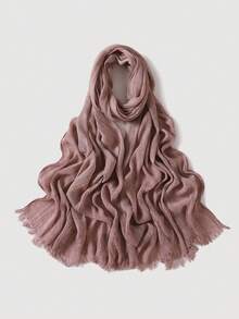 1 Khăn choàng tua rua xếp ly Modal trơn màu dành cho nữ, Khăn trùm đầu thường ngày, Khăn choàng giữ ấm chống nắng Hijab dùng khi mặc váy - nhiều màu - Xem 14