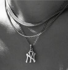 18K Gold Plated - Silver New York Necklace Stainless Steel Pendant Necklace Link Chain NY Pendant High Polished Finish Gift Idea2025 - 銀色 - 查看 6
