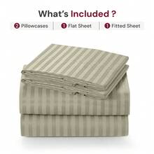 Lux Decor 4 Pc Stripe Bed Sheets High GSM Brushed Microfiber Sheets - Elevate Your Sleep Experience With Deep Pocket Bedding Sheets & Pillowcases-Graduation Gifts, Home Decor, Back-To-School Gift, Valentine's Day Bedroom, Spring Bedding Refresh, Guest Room Essentials, Dorm Room Bedding, Premium Bed Linens, Easy Care Sheets, Hypoallergenic Fabric, Year-Round Comfort, Master Bedroom Update, Matching Bedding Set, Hotel Quality Linens, Everyday Use, Classic Look, Home Basic - 綠色 - 查看 5