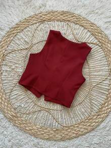 Stylish Premium Tailored Vest And Pants Set Simple Elegant Pocket Buttons On The Front Office Beach - Burdeos - Ver 9