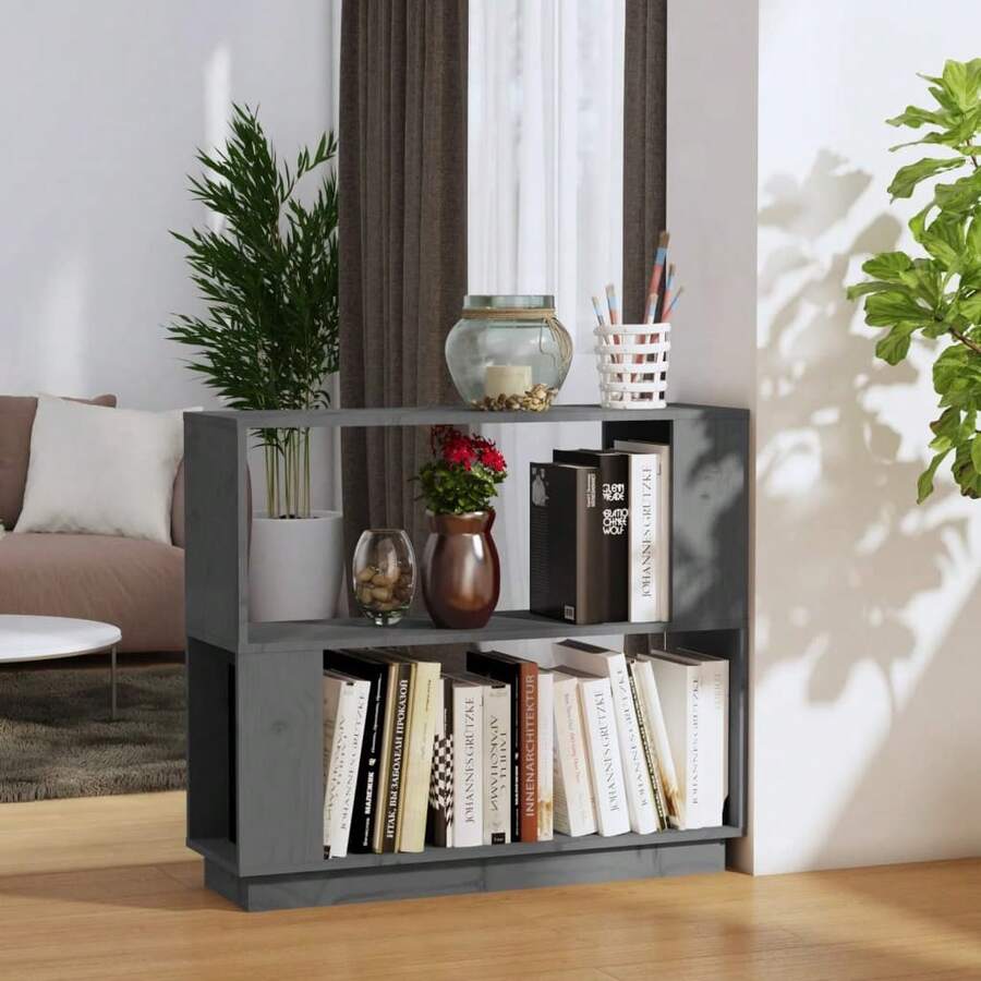 Bücherregal/Raumteiler Grau 80x25x70 cm Massivholz Kiefer - Grau - Übersicht 1