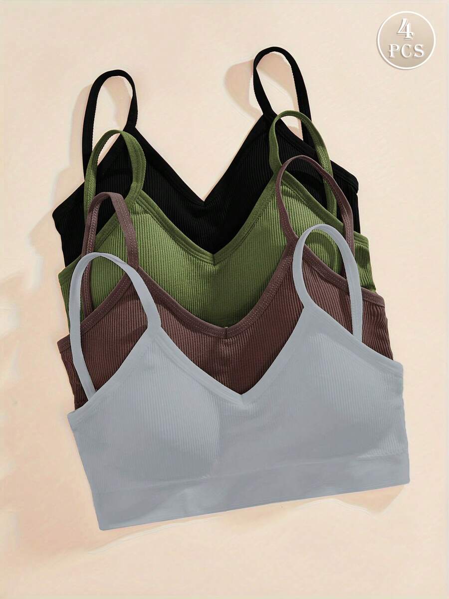 4 件套女士无缝条纹吊带背心文胸，性感舒适带衬垫内衣