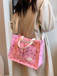 秋冬毛绒灯芯绒印花实用手提包、单肩包、尿布包、午餐包、大容量手提包、公文包