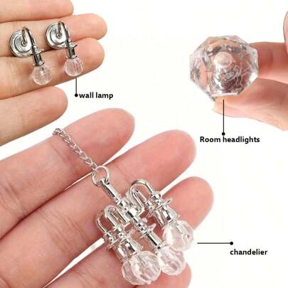 1pc/2pcs Miniature 1:12 Scale Metal & Crystal Chandelier, Crystal Wall Lamp, Hanging Crystal Light, Suitable For Dollhouse Living Room, Bedroom, Kitchen, Wall, Ceiling Decor, Charming Dollhouse Crystal Chandelier, Unveil The Captivating Micro World, Vivid Small World, Suitable For Valentine's Day, Thanksgiving, Easter, Christmas!